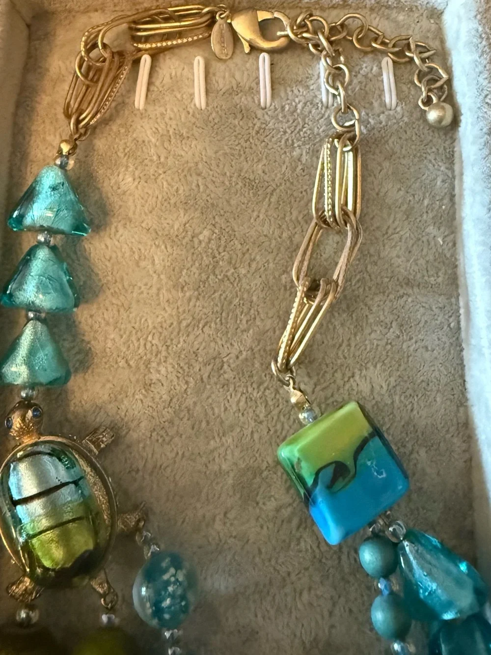 Chico’s Blue & Green Multi-Strand Beaded Statement Necklace